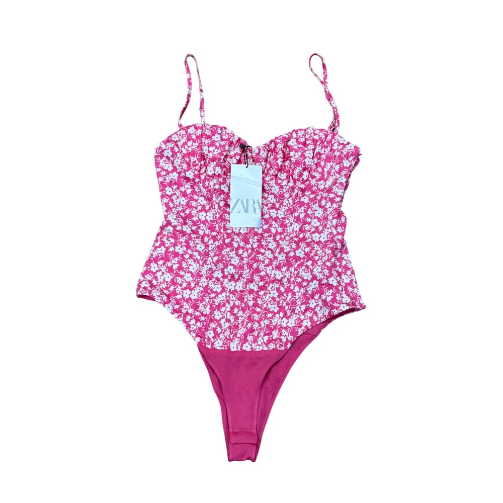 Zara Pink Floral Corset Bodysuit Sweetheart Neckline Small NWT 4688/118/046